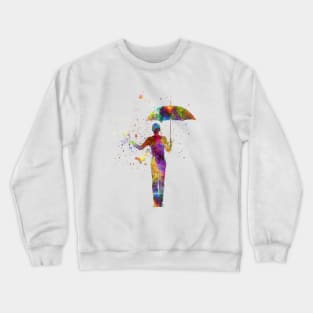 woman holding umbrella gesture silhouette in watercolor Crewneck Sweatshirt